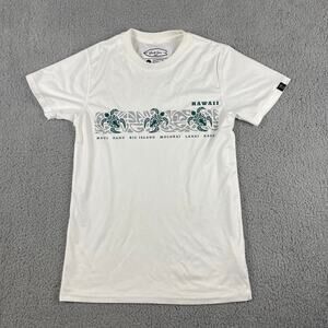 Island Crew Hawaii Men's Small White Green Short Sleeve 100% Polyester Shirt